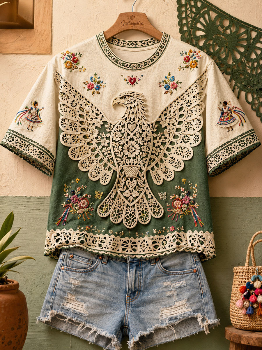 Camiseta estampada con arte mexicano de la Guelaguetza para mujer