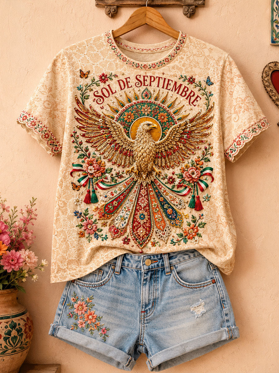 Camiseta estampada con arte mexicano de la Guelaguetza para mujer
