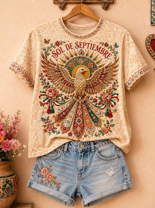Camiseta estampada con arte mexicano de la Guelaguetza para mujer