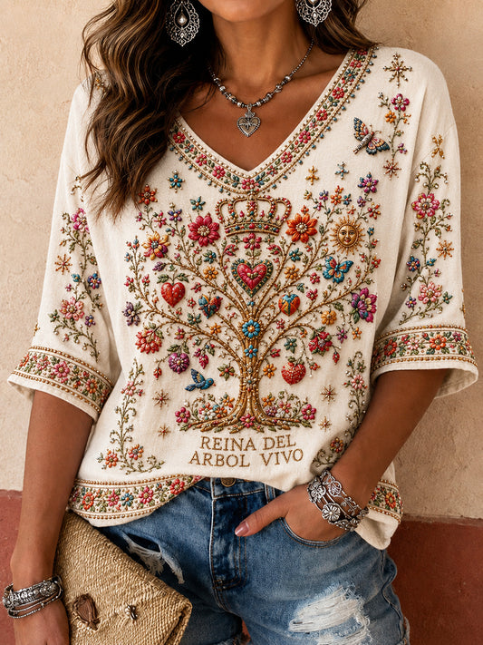 Camiseta estampada con arte mexicano de la Guelaguetza para mujer