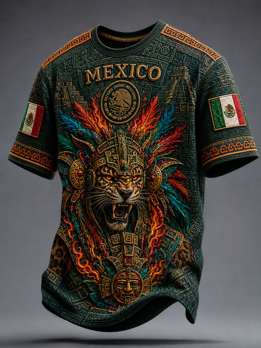 Camiseta estampada para hombres con diseño de México, Yaotl Mictlan y Día de la Independencia