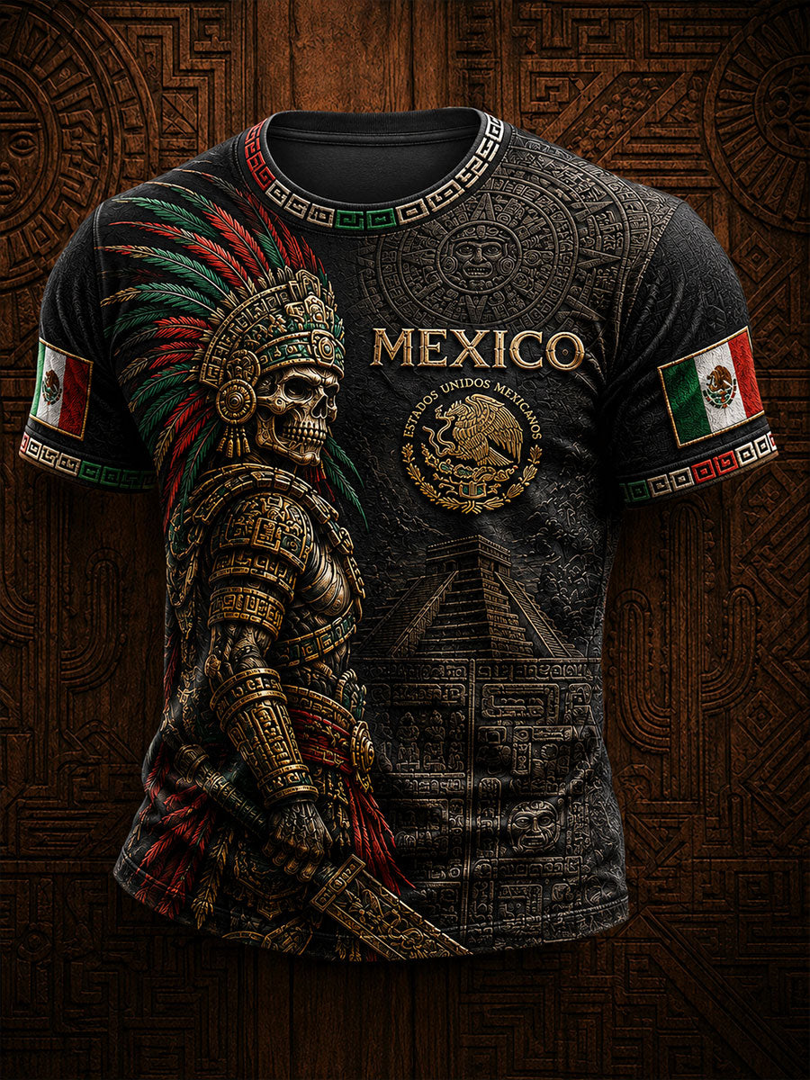 Camiseta estampada para hombres con diseño de México, Yaotl Mictlan y Día de la Independencia