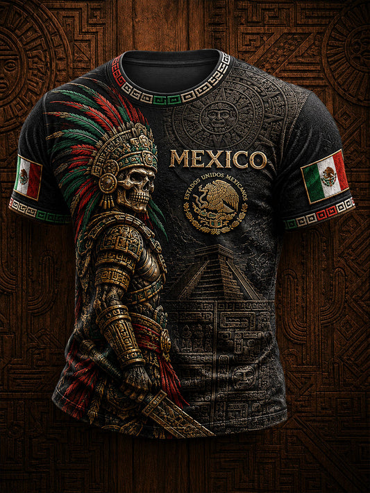 Camiseta estampada para hombres con diseño de México, Yaotl Mictlan y Día de la Independencia