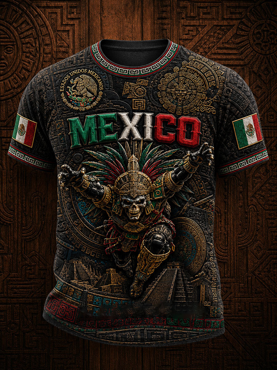 Camiseta estampada para hombres con diseño de México, Yaotl Mictlan y Día de la Independencia