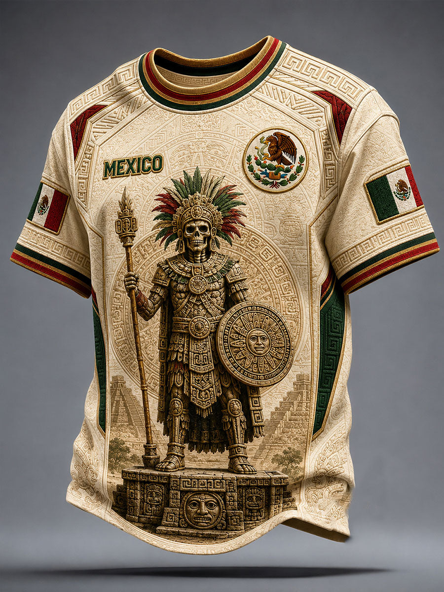 Camiseta estampada para hombres con diseño de México, Yaotl Mictlan y Día de la Independencia