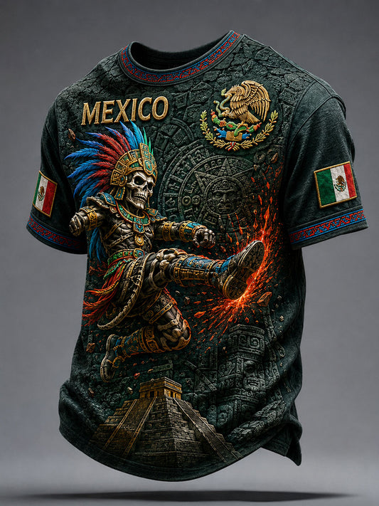 Camiseta estampada para hombres con diseño de México, Yaotl Mictlan y Día de la Independencia