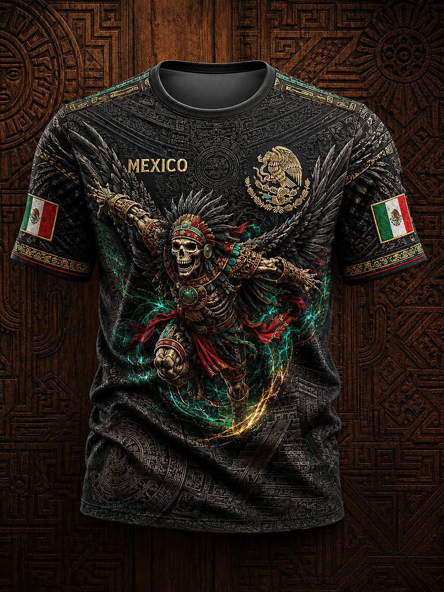 Camiseta estampada para hombres con diseño de México, Yaotl Mictlan y Día de la Independencia