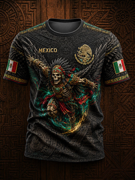 Camiseta estampada para hombres con diseño de México, Yaotl Mictlan y Día de la Independencia