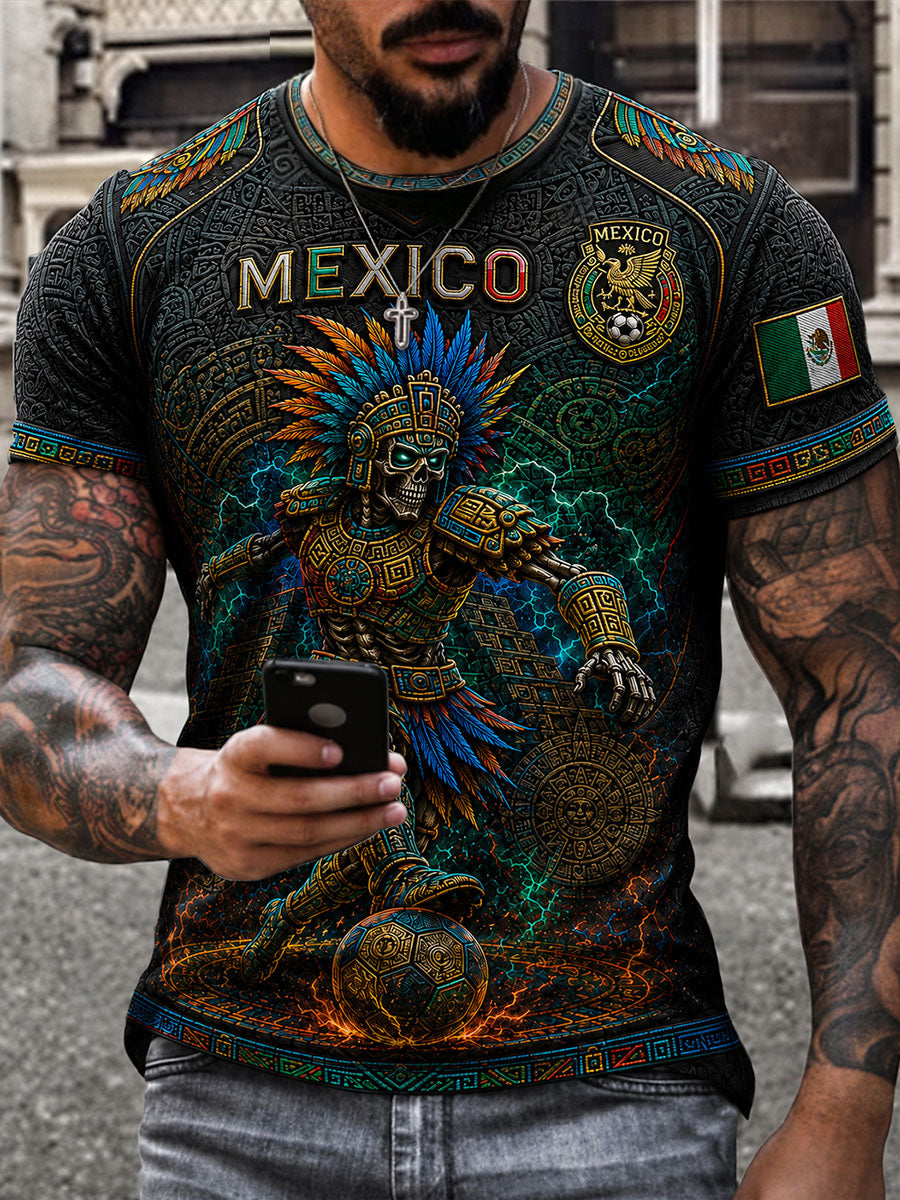 Camiseta estampada México Yaotl Mictlan Art Independence Day para hombre