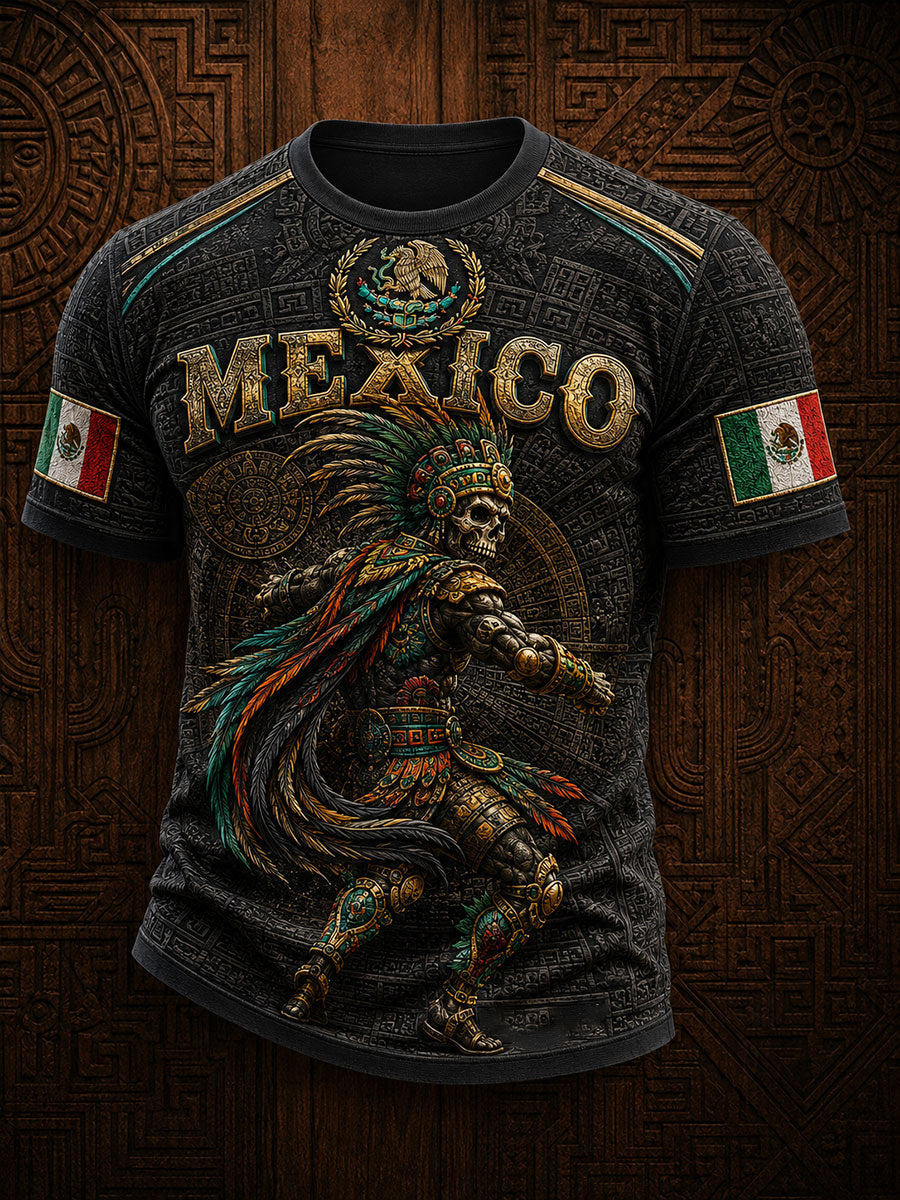 Camiseta estampada para hombres con diseño de México, Yaotl Mictlan y Día de la Independencia