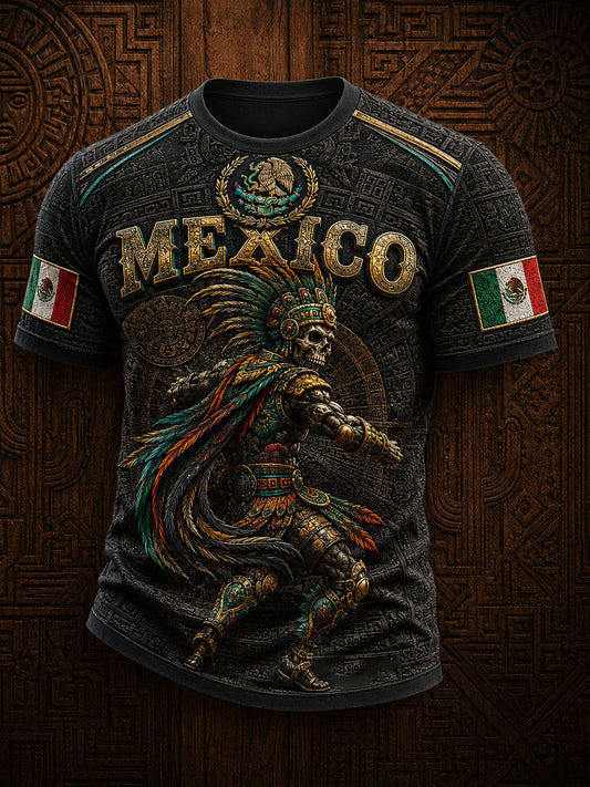 Camiseta estampada para hombres con diseño de México, Yaotl Mictlan y Día de la Independencia