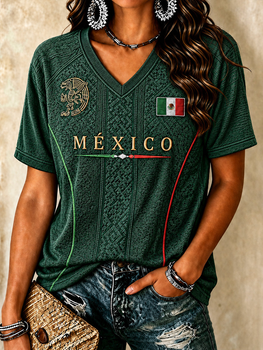 Camiseta de manga corta con cuello redondo de México Lover Art para mujer