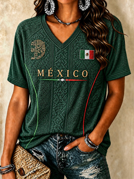 Camiseta de manga corta con cuello redondo de México Lover Art para mujer