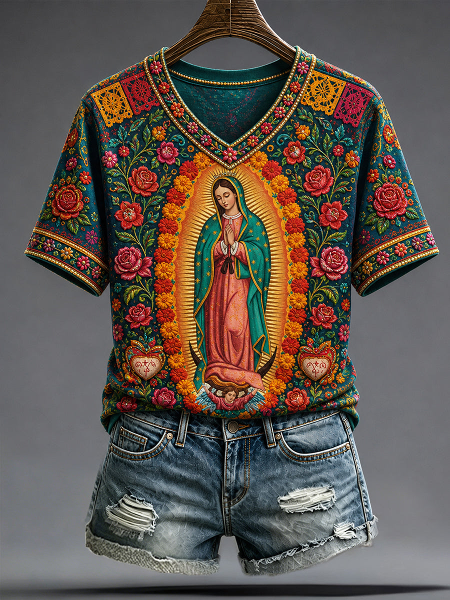 Camiseta estampada con arte de la Asunción de María, para mujer, de México