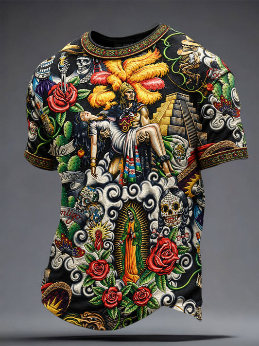 Camiseta estampada con arte de la Asunción de María para hombre, estilo mexicano