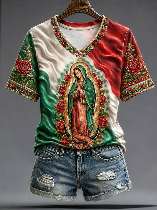 Camiseta estampada con arte de la Asunción de María, para mujer, de México