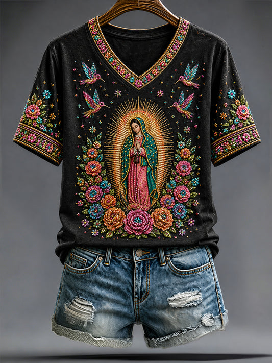 Camiseta estampada con arte de la Asunción de María, para mujer, de México