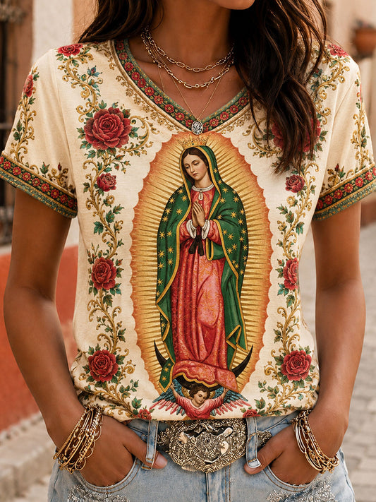 Camiseta estampada con arte de la Asunción de María, para mujer, de México