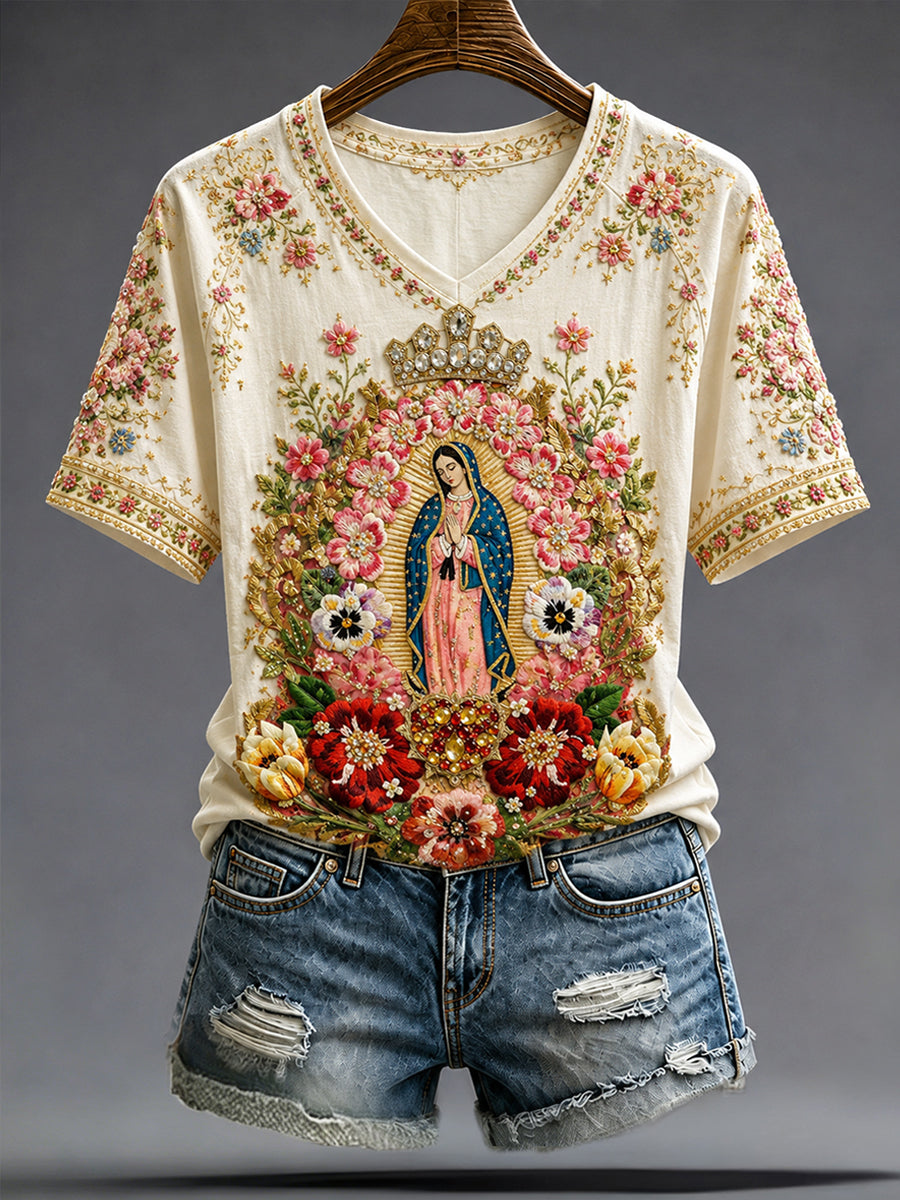 Camiseta estampada con arte de la Asunción de María, para mujer, de México