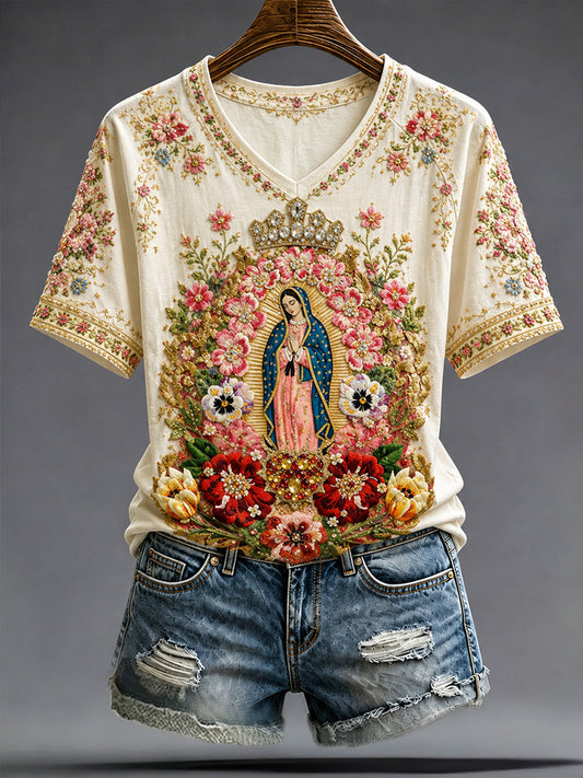 Camiseta estampada con arte de la Asunción de María, para mujer, de México