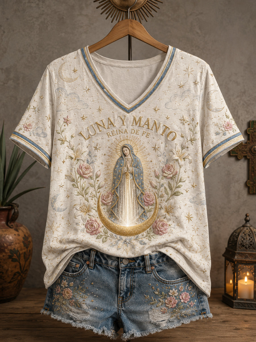 Camiseta estampada con arte de la Asunción de María, para mujer, de México