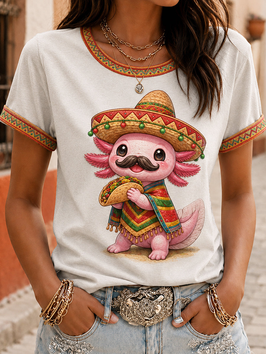 Camiseta estampada con arte mexicano de la Guelaguetza para mujer