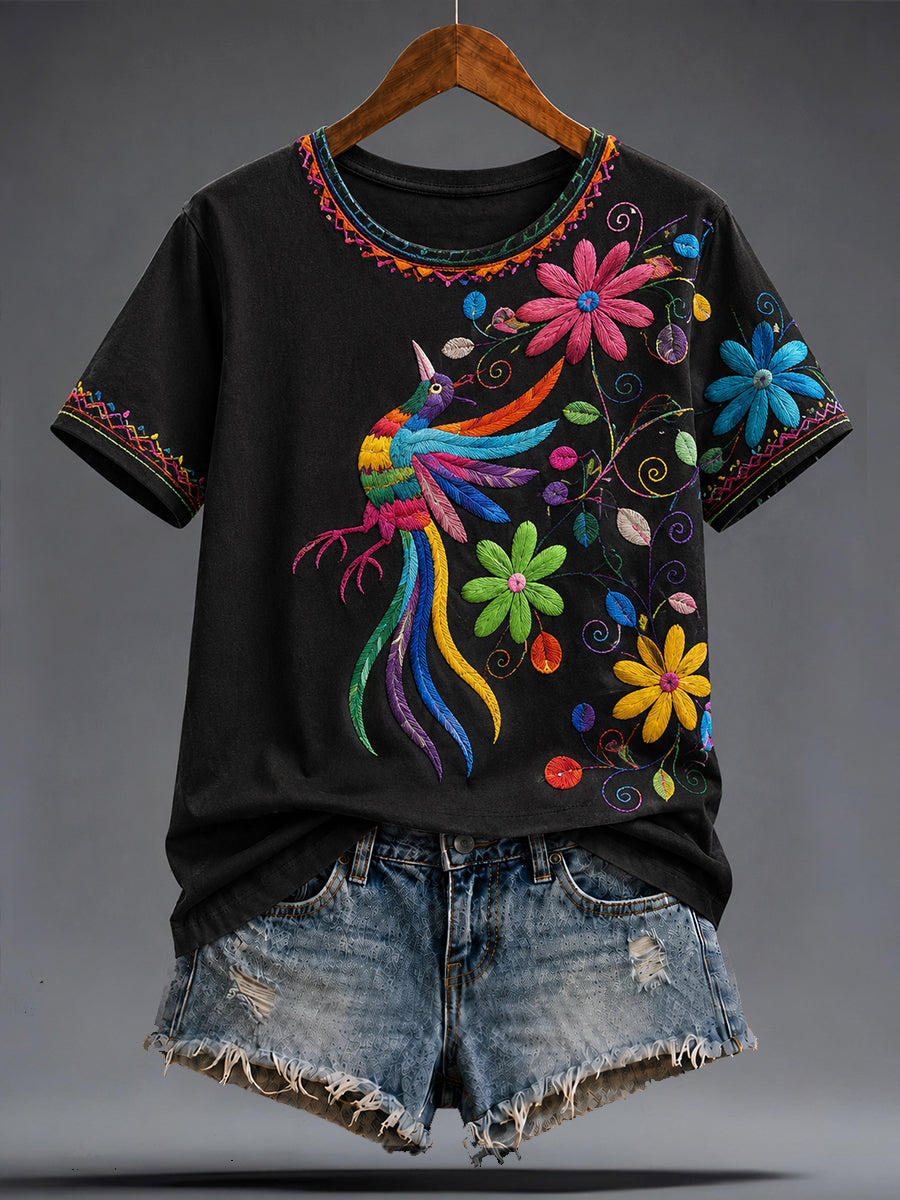 Camiseta estampada con arte mexicano de la Guelaguetza para mujer