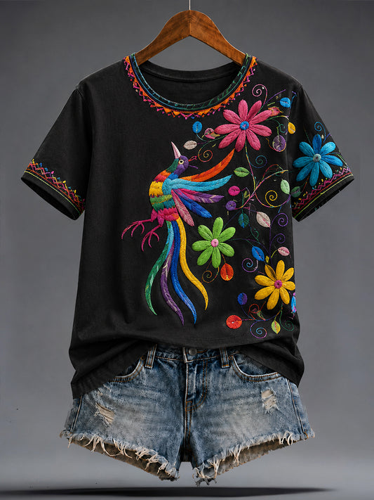 Camiseta estampada con arte mexicano de la Guelaguetza para mujer