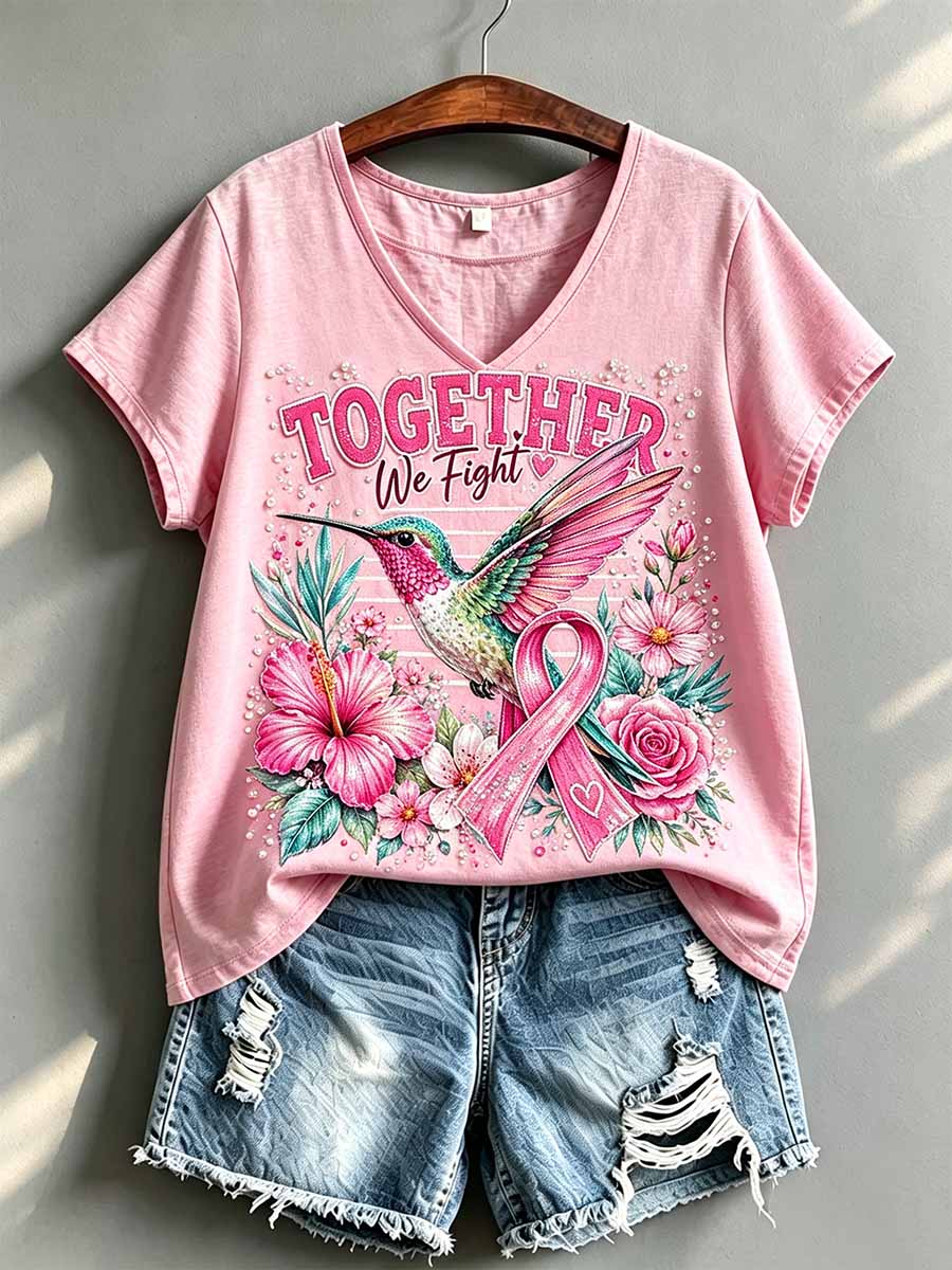 Camiseta impresa conciencia del cáncer de pecho del rosa de la moda de las mujeres