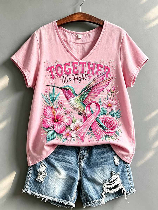 Camiseta impresa conciencia del cáncer de pecho del rosa de la moda de las mujeres