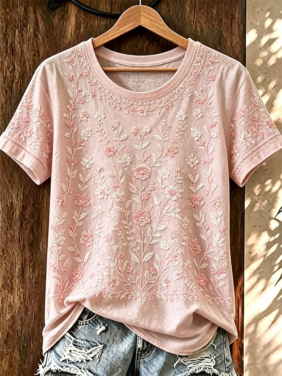Camiseta con estampado de flores de color rosa de cáncer de mama para mujer
