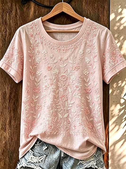 Camiseta con estampado de flores de color rosa de cáncer de mama para mujer