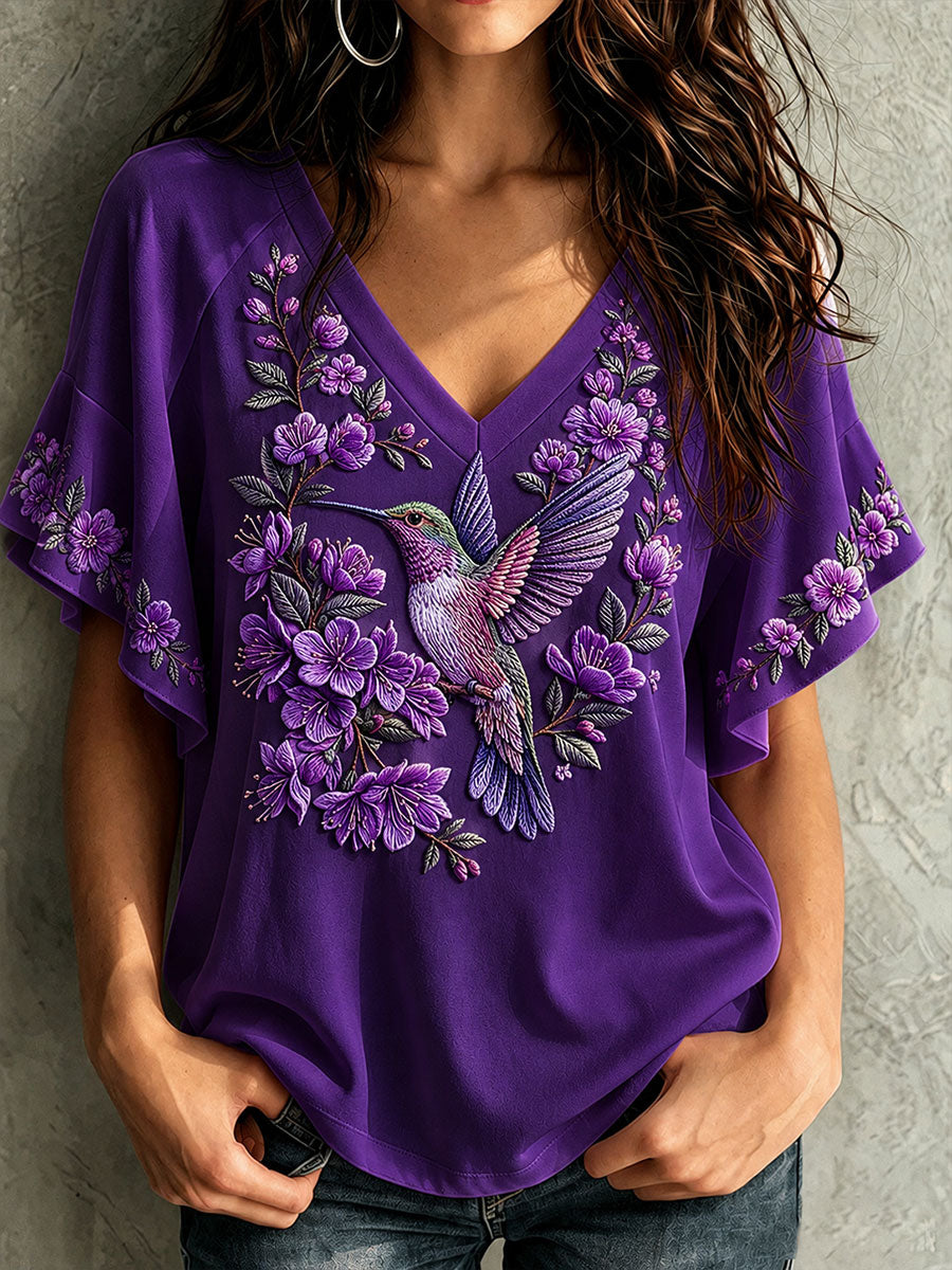Conciencia de Alzheimer para mujer Colibrí Flores Hang Shot Camiseta de manga corta