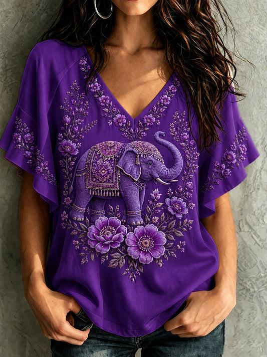 Camiseta de manga corta de mujer Alzheimer's Awareness Elephant Flowers Hang Shot