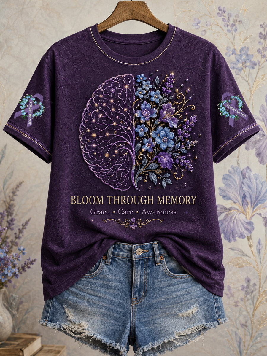 Camiseta estampada con arte floral sobre la conciencia del Alzheimer en mujeres