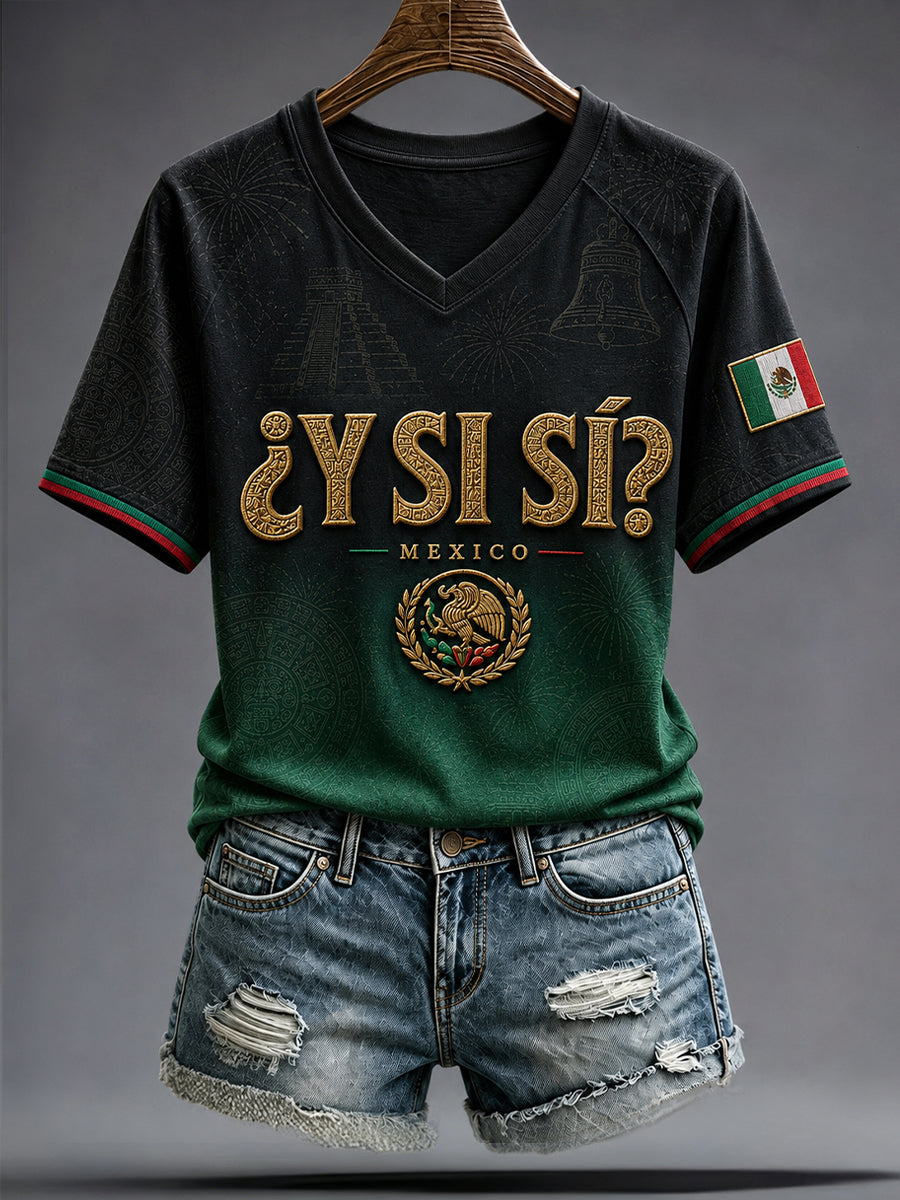 Día de la Independencia de México para mujeres ¿Y si sí? Camiseta con estampado de arte