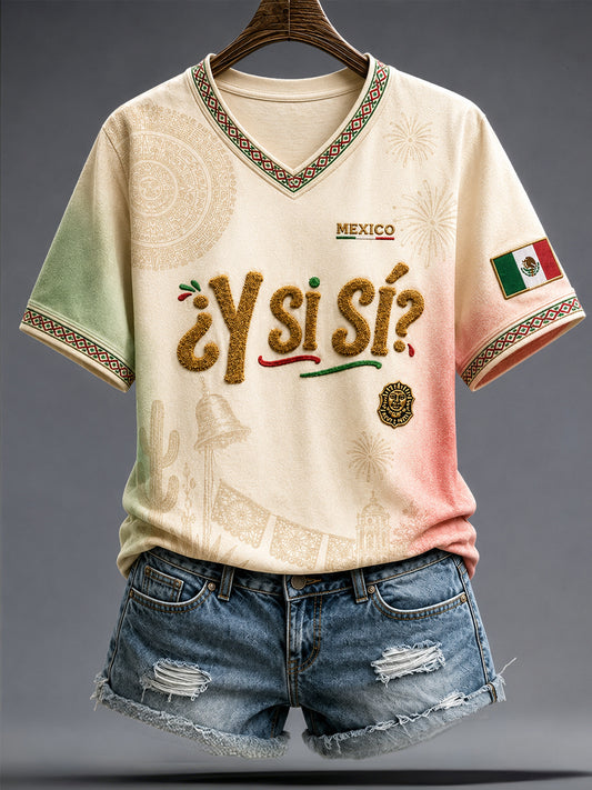 Día de la Independencia de México Femenino ¿Y si sí? Camiseta con estampado de arte