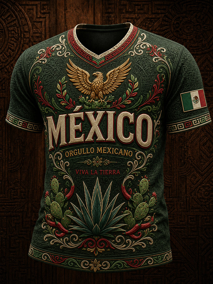 Camiseta de manga corta casual con estampado del Día de la Independencia de México para hombre