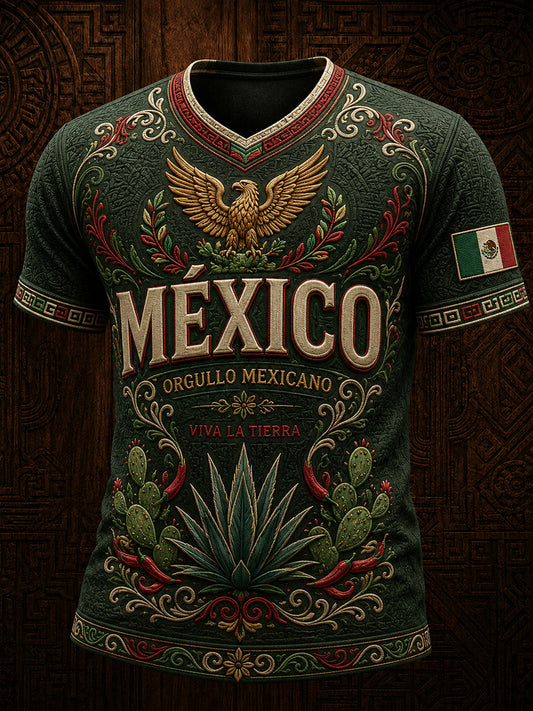 Camiseta de manga corta casual con estampado del Día de la Independencia de México para hombre