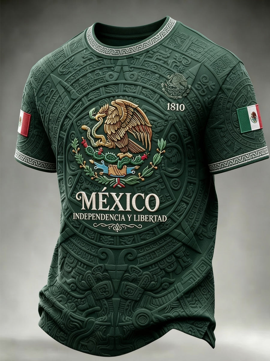 Camiseta casual de manga corta con estampado del Día de la Independencia de México para hombre