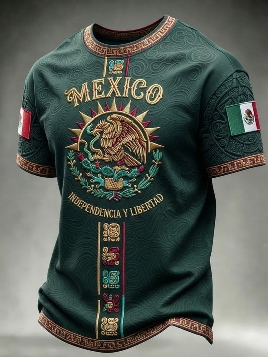 Camiseta casual de manga corta con estampado del Día de la Independencia de México para hombre
