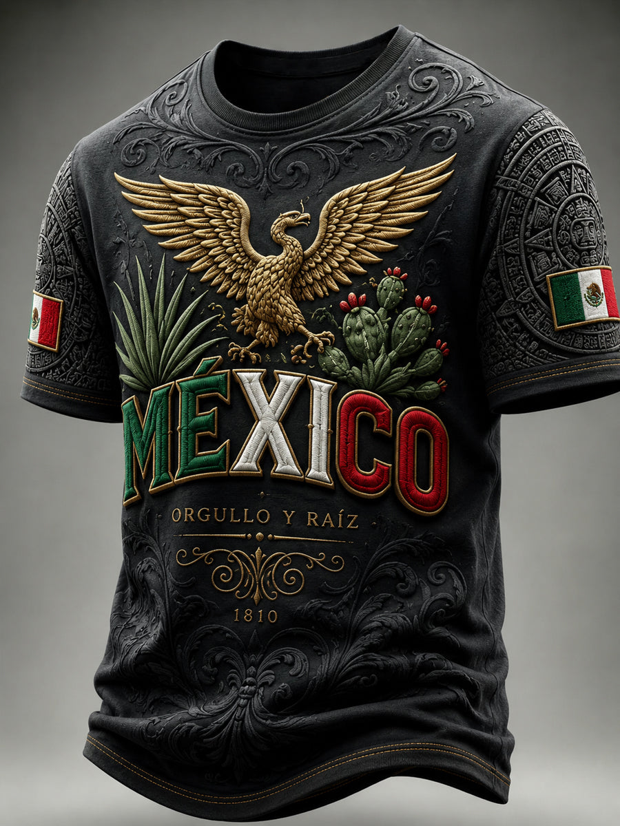Camiseta casual de manga corta con estampado del Día de la Independencia de México para hombre