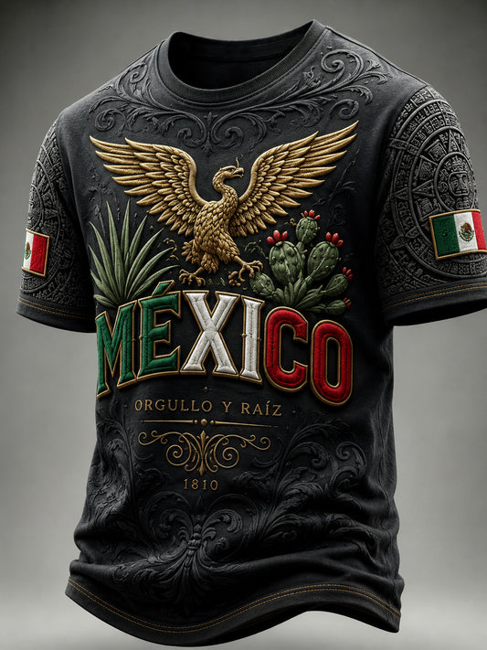 Camiseta casual de manga corta con estampado del Día de la Independencia de México para hombre
