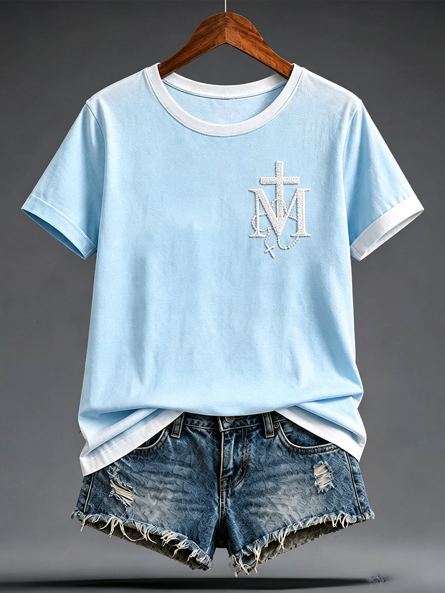 Camiseta estampada con arte religioso de la Asunción de María para mujer
