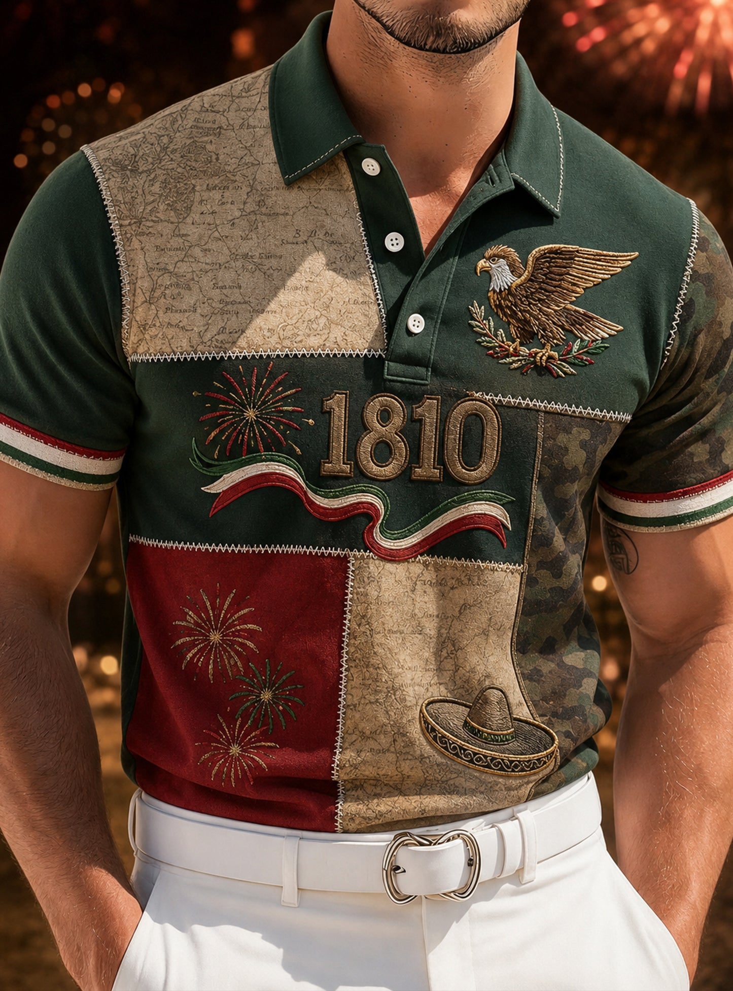 Polo conmemorativo de la impresión del arte del Día de la Independencia de México para hombres