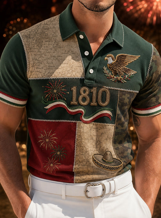 Polo conmemorativo de la impresión del arte del Día de la Independencia de México para hombres