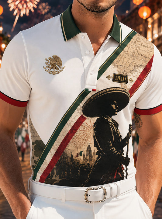 Polo con estampado artístico conmemorativo del Día de la Independencia de México para hombre