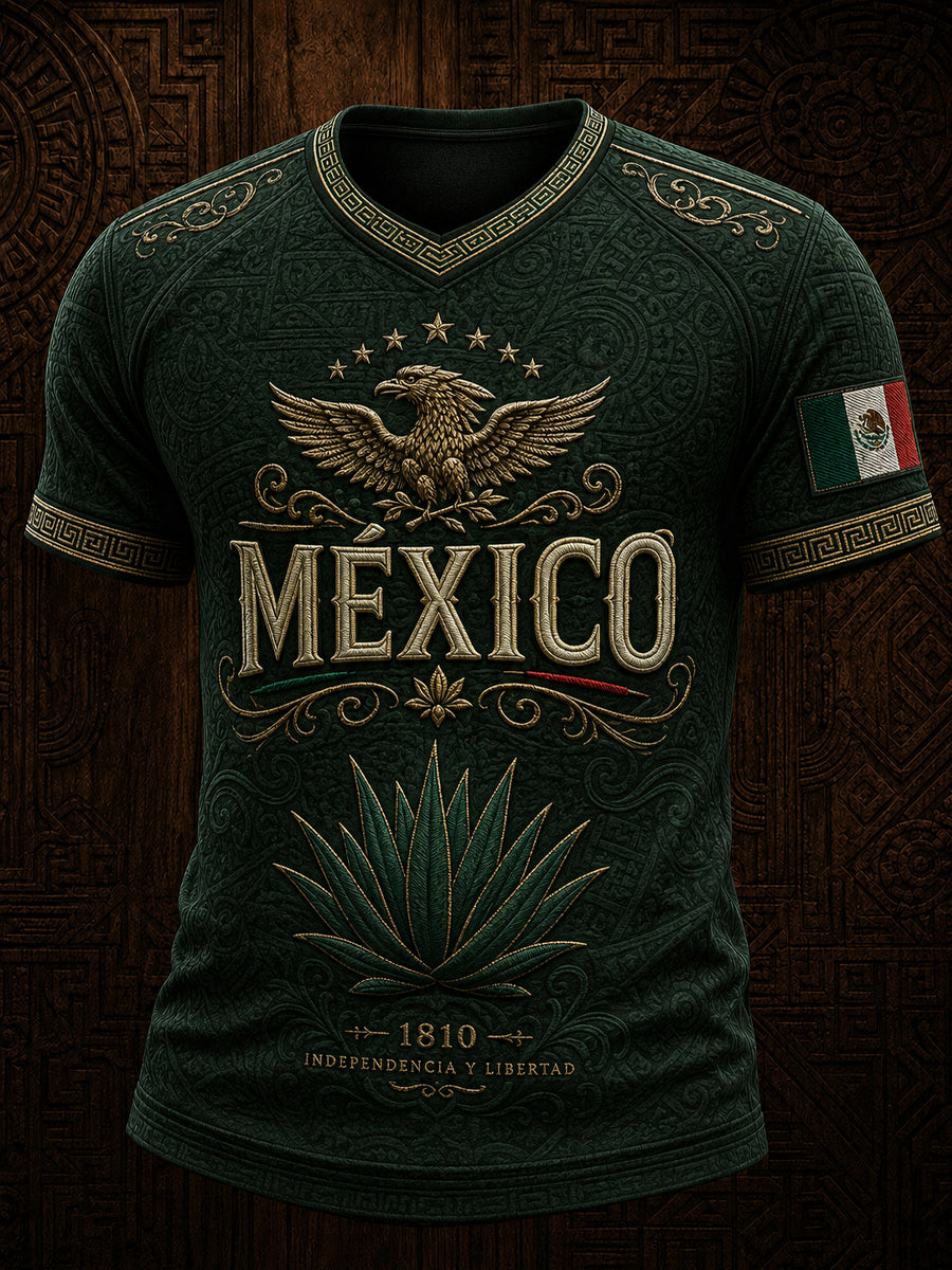 Camiseta casual de manga corta con estampado del Día de la Independencia de México para hombre