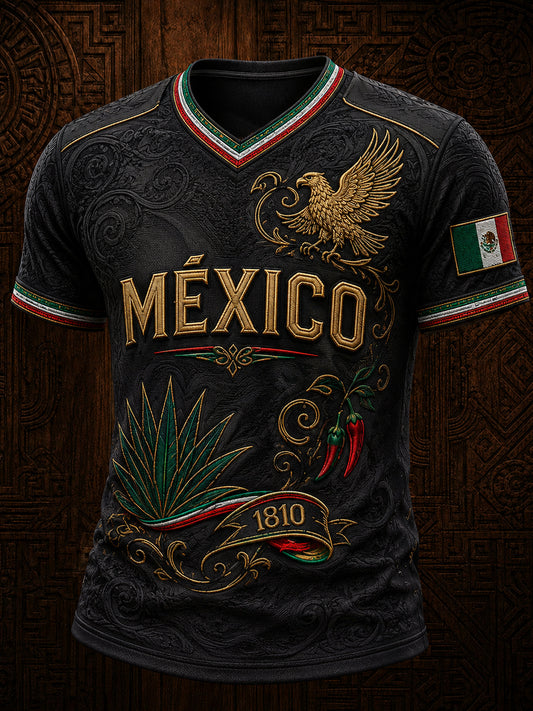 Camiseta casual de manga corta con estampado del Día de la Independencia de México para hombre