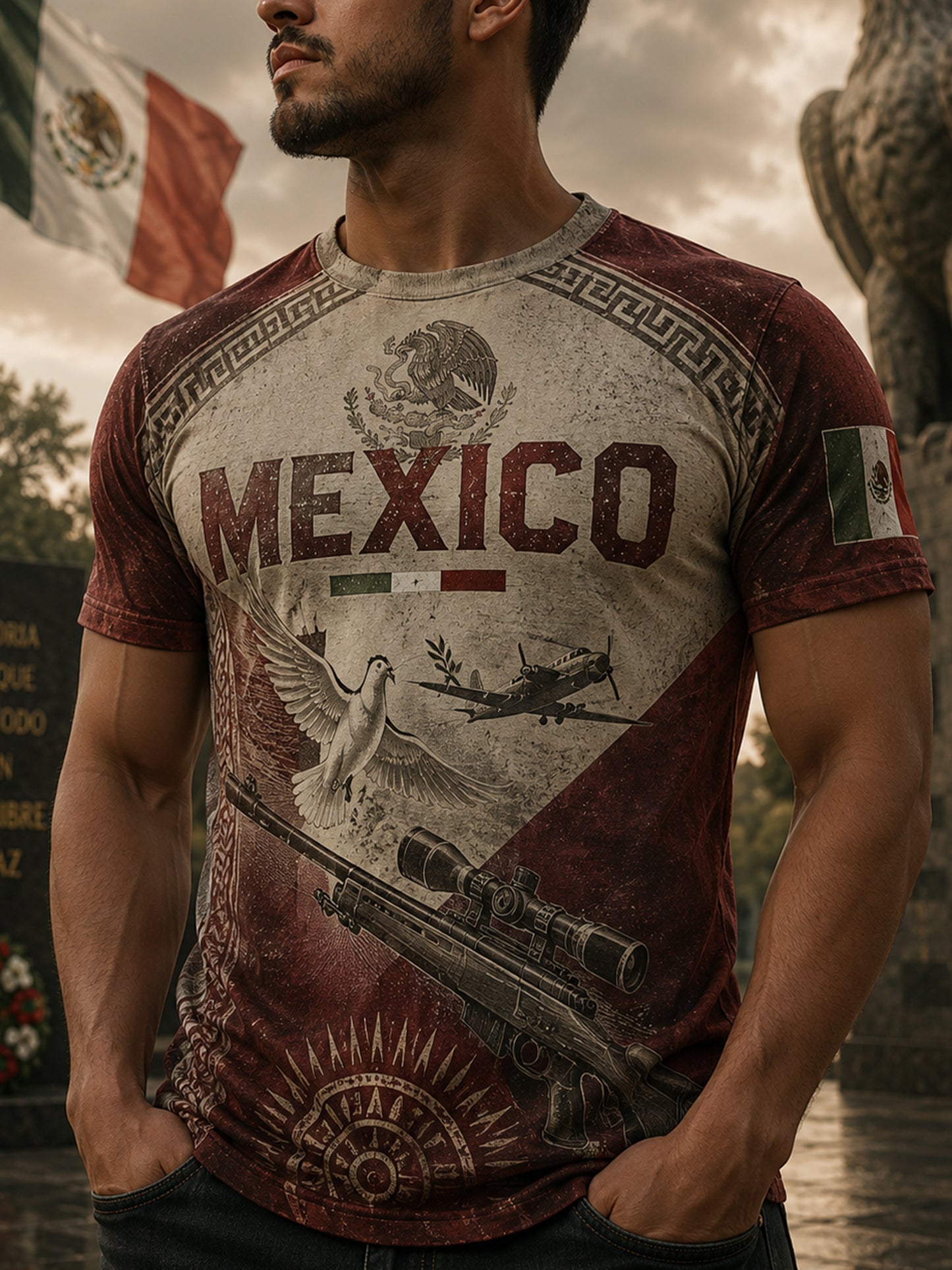 Camiseta con estampado artístico conmemorativo del Día de la Independencia de México para hombre